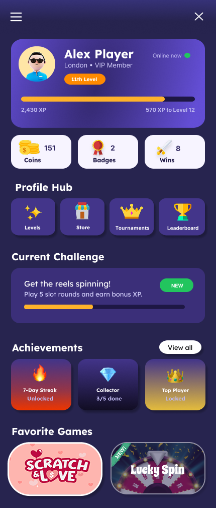 PlayHub · Gaming Profile — screen 1